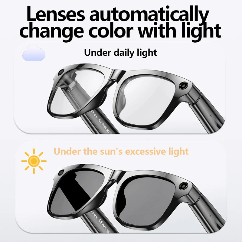 4K AI Smart Glasses Multifunction Camera For Xiaomi Bluetooth Call Voice Assistant Music Player Translate Photochromic Glasses