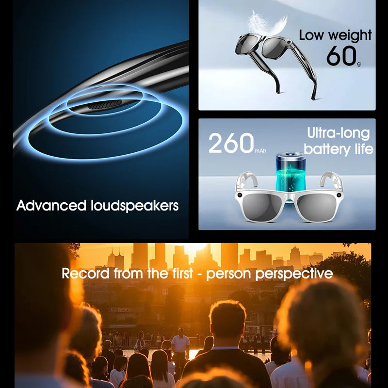 4K AI Smart Glasses Multifunction Camera For Xiaomi Bluetooth Call Voice Assistant Music Player Translate Photochromic Glasses